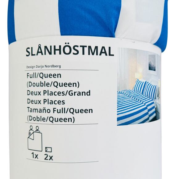 IKEA SLANHOSTMAL Blue & White Striped Double/Queen Comforter Set - Picture 1 of 5